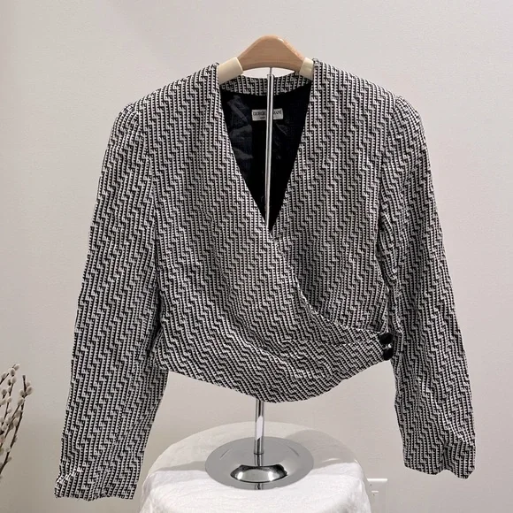 Giorgio Armani Vintage Black & White Woven Wrap Jacket - Picture 1 of 7
